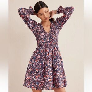 BOGO! Boden Smocked Floral V-Neck Mini Dress Blue Red Size 6